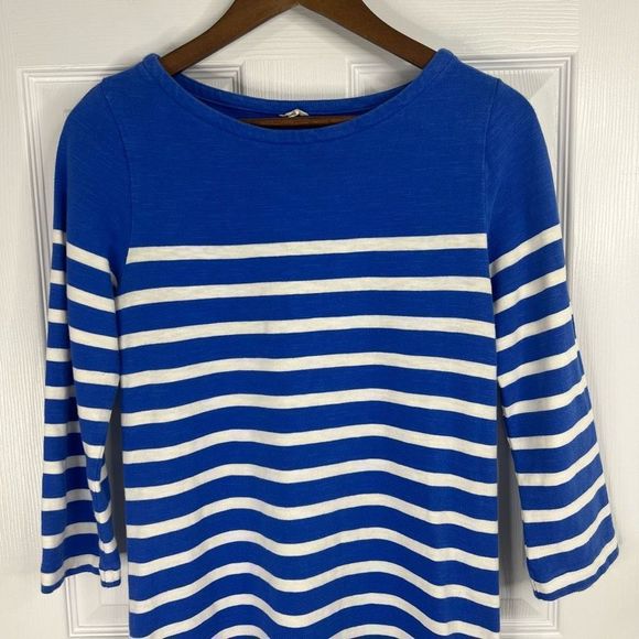 J. Crew Blue White Stripes 3/4 Sleeve Side Zip Stretch Knit Tunic Sweater XS - Picture 3 of 11